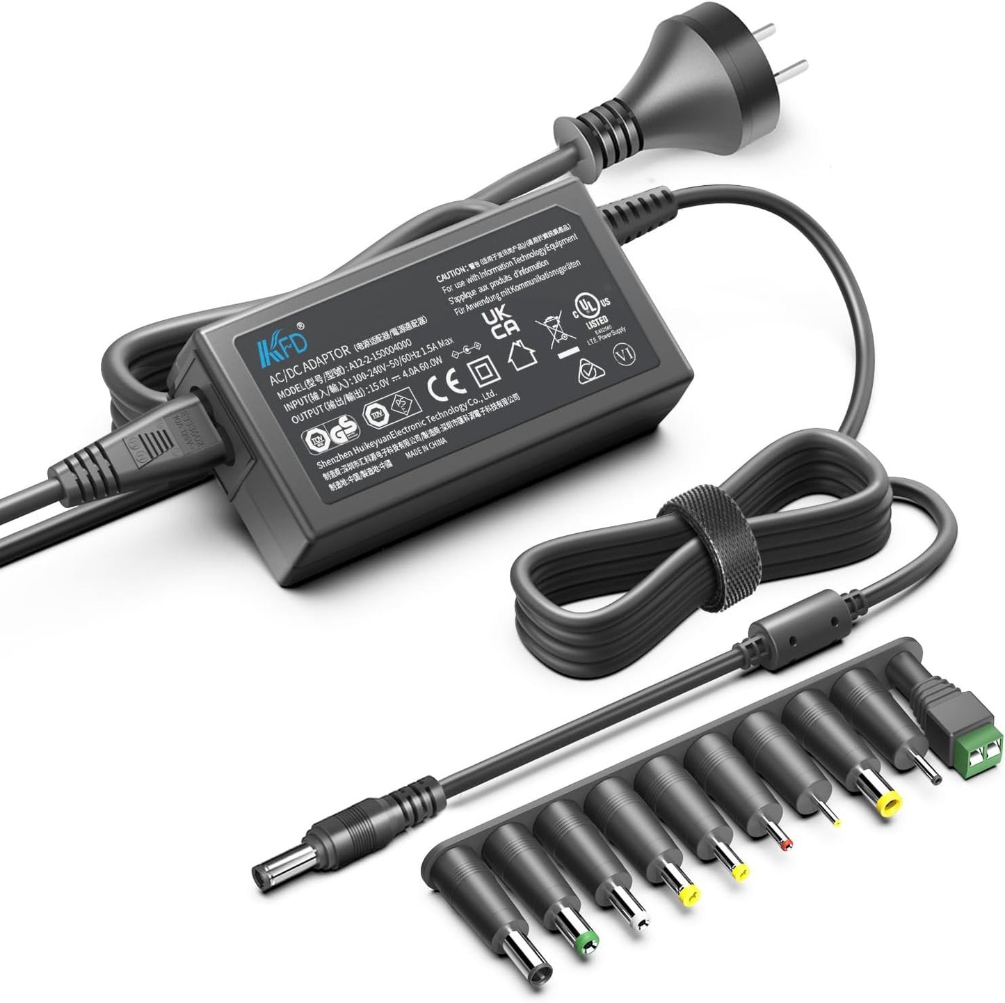 KFD 15V 60W Universal AC to DC Adapter Switching Power Supply with 10 Selectable Plug Tips Power Cord Cable Wall Plug Charger 15V 4A 15V 3.5A 15V 3A 15V 2A 15V 2.5A