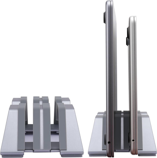 Psitek Adjustable Dual Vertical Laptop Stand - Supports 2 Devices Holder, Fit for All Laptops(10-30mm Thickness) - Fashion Design, Adjustable Width, Anti-Slip & Scratch-Resistant, Patented Design