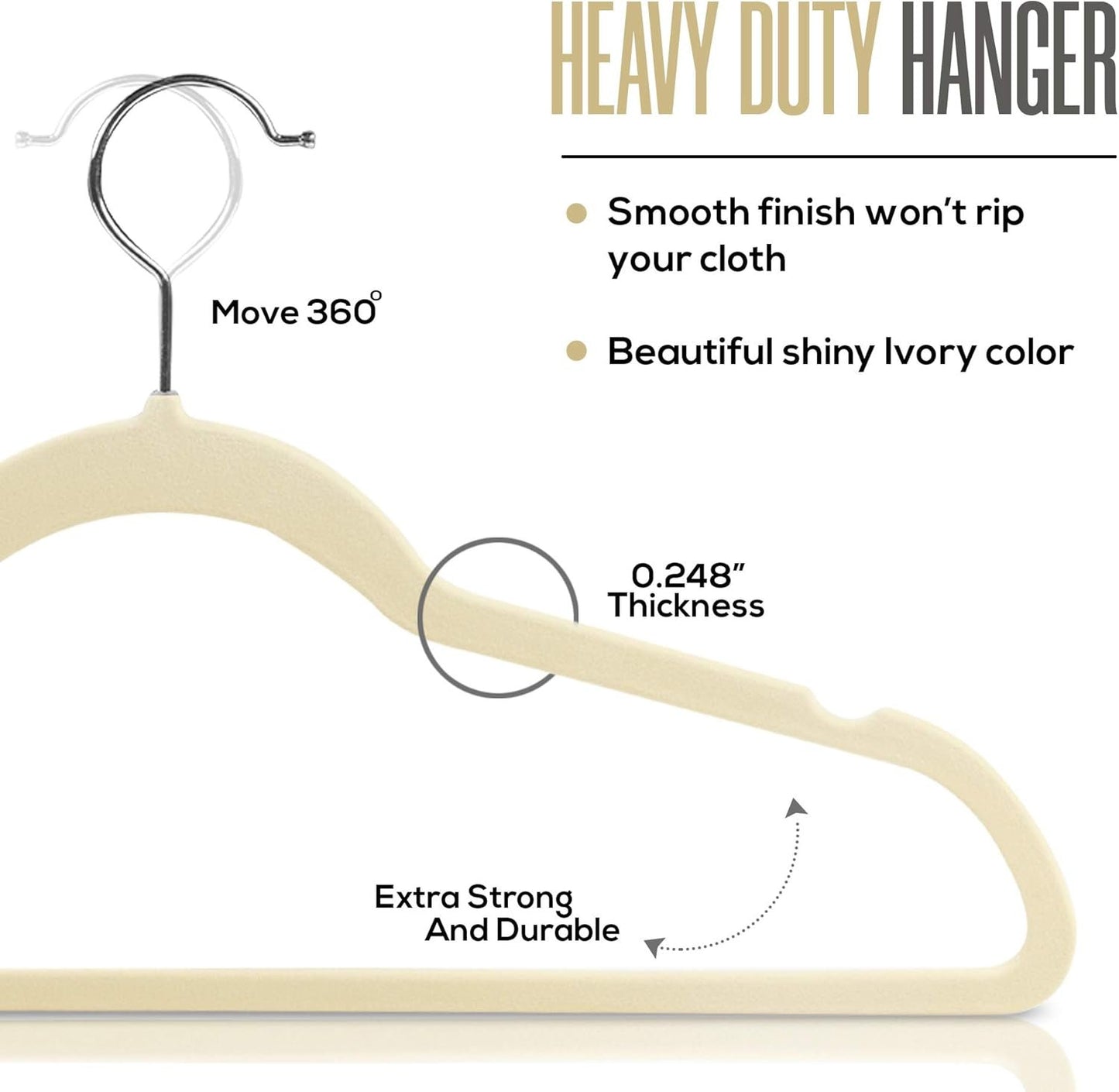 Utopia Home Pack of 50 Premium Non Slip Velvet Hangers - 360-degree rotatable Hook - Durable & Slim Coat -Pant Hangers - Ivory