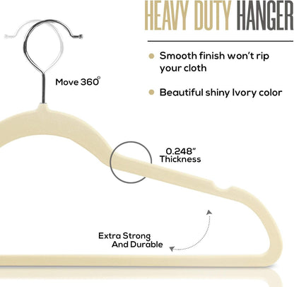 Utopia Home Pack of 50 Premium Non Slip Velvet Hangers - 360-degree rotatable Hook - Durable & Slim Coat -Pant Hangers - Ivory