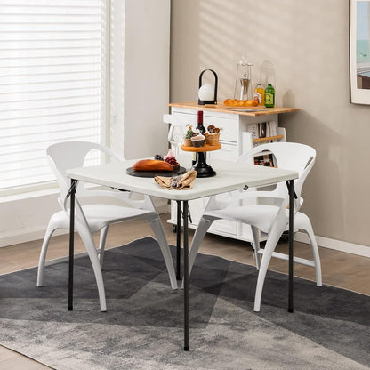 Costway Folding Camping Table, Portable Picnic Camp Table with Handle, Outdoor Lightweight Dining Table with All-Weather HDPE Tabletop and Rustproof Steel Frame (White)