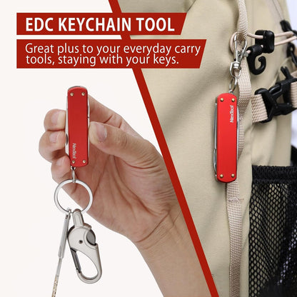 NexTool Keychain Knife, 5 in 1 Mini Multitool Key Chians, Small Pocket Knife with Key Ring, Scissors, Screwdrivers and Nail File, Cool Gadget Gifts for Men Women Dad Boyfriend Everyday Carry (Red)