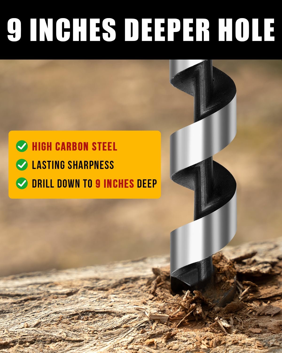 Upgrade Bushcraft Tools, 1 X 10'' Hand Auger Wood Drill, Sharper Settlers Wrench for Easy Drilling, Protable Scotch Eye Auger, Outdoor Survival Gear for Camping Backpacking Hiking