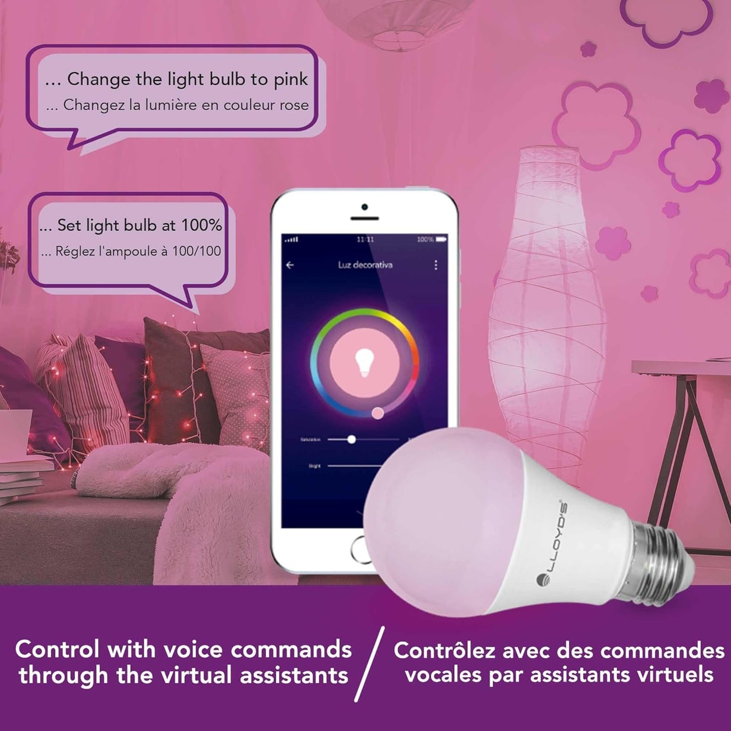 E26 Smart Bulb - Ampoule Intelligente - Alexa Compatible + Google Home Compliant, Colour Changing, LED Smart Light Bulb (10W) Dimmable from The App - Works with 2.4 GHz WiFi