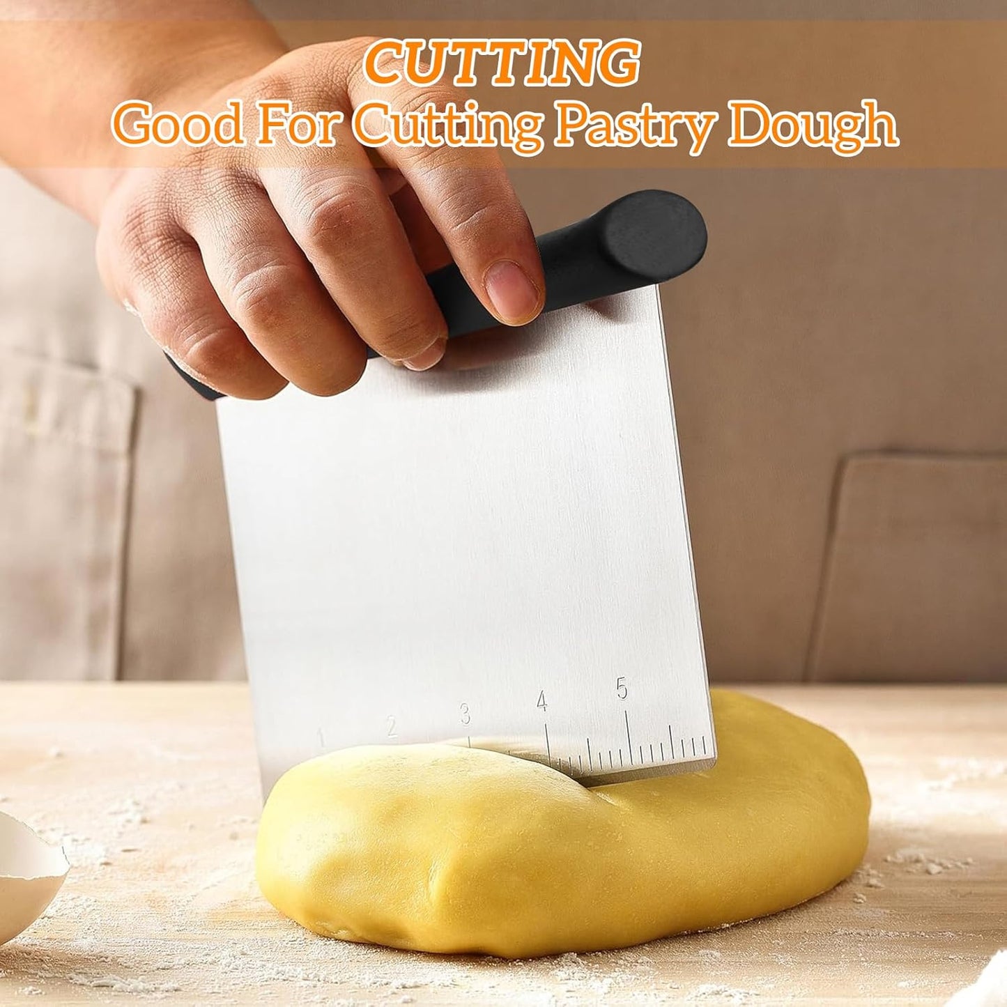 Shanghigh Dough Scraper and Cutter - Multi-Purpose Bench Scraper/Chopper with Measuring Scale, Stainless Steel Kitchen Essential Baking Cooking Tool for Bread, Pizza and Cake, Food Cutting Tool