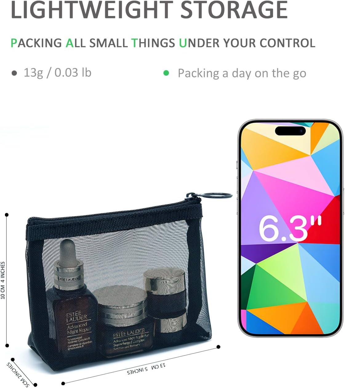 Patu Zipper Mesh Bags, Beauty Makeup Cosmetic Accessories Organizer, Travel Toiletry Kit Set Storage Pouch, Multicolor, S, Widened (5 pcs)