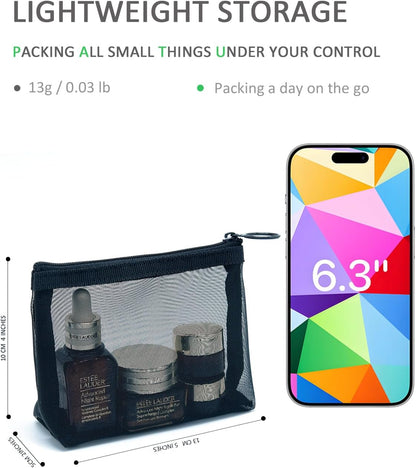 Patu Zipper Mesh Bags, Beauty Makeup Cosmetic Accessories Organizer, Travel Toiletry Kit Set Storage Pouch, Multicolor, S, Widened (5 pcs)