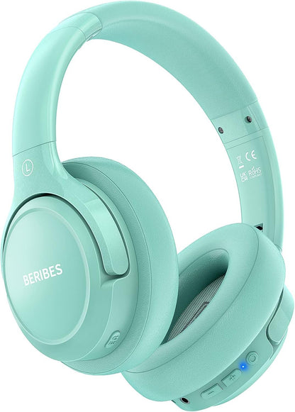 Bluetooth Headphones Over Ear,BERIBES 65H Playtime and 6 EQ Music Modes Wireless Headphones with Microphone,HiFi Stereo Foldable Lightweight Headset, Deep Bass for Home Office Cellphone PC Ect.(Green)
