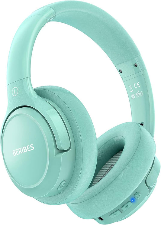 Bluetooth Headphones Over Ear,BERIBES 65H Playtime and 6 EQ Music Modes Wireless Headphones with Microphone,HiFi Stereo Foldable Lightweight Headset, Deep Bass for Home Office Cellphone PC Ect.(Green)