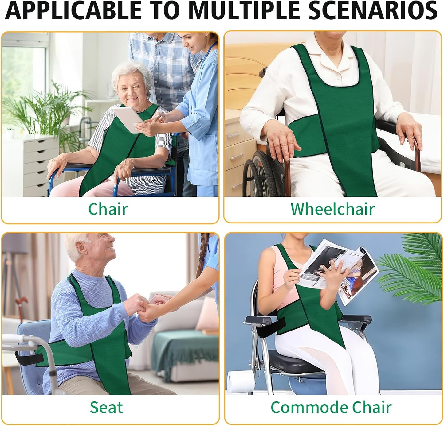 YIBEICO Wheelchair Seat Belts Adjustable Shoulder Straps, Wheelchair Seat Belts for The Elderly, Patients (Green)