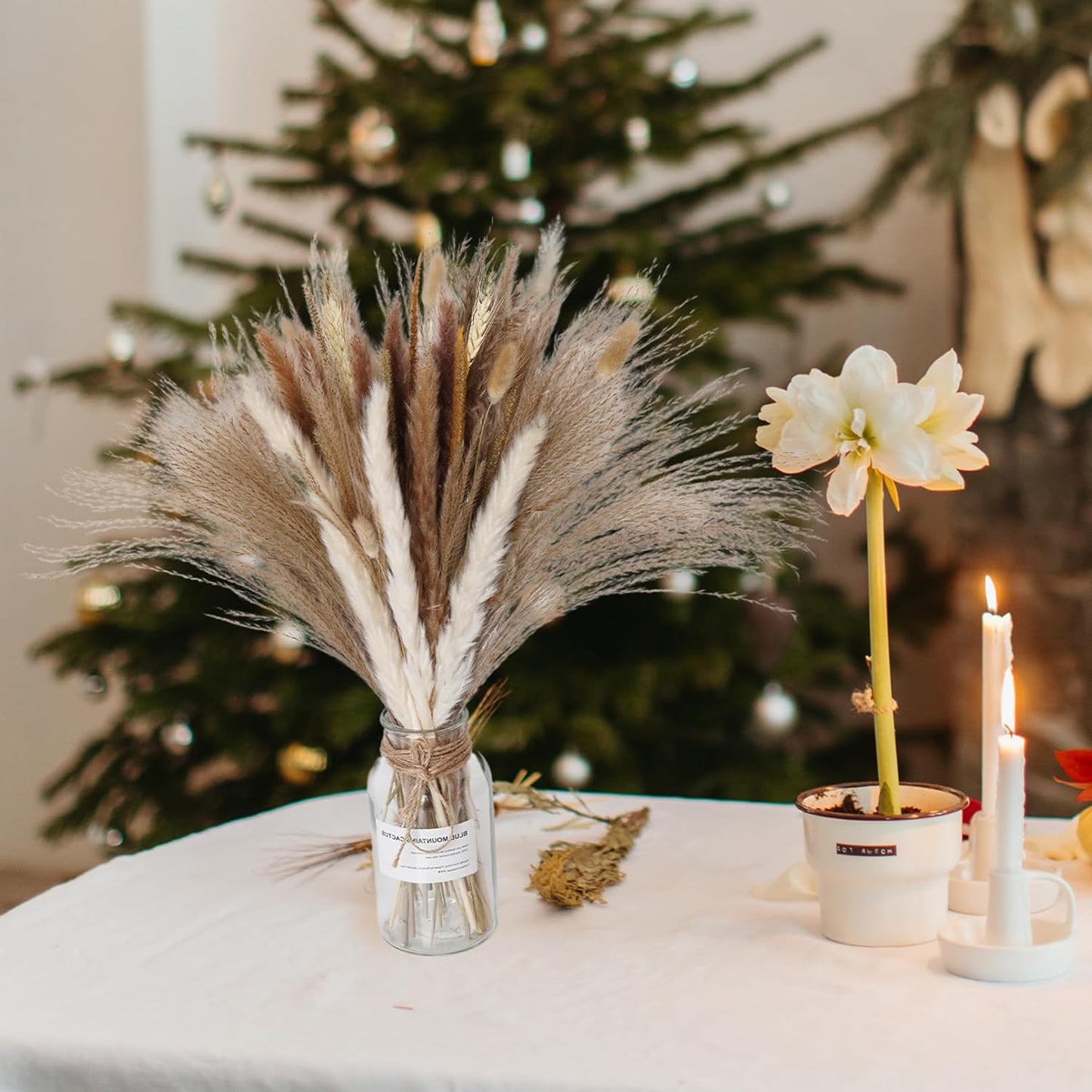 102 Pcs Pampas Grass Dried Flowers Plants Decor, Natural Pampas Reed Grass Bunny Tails for Boho Wedding Farmhouse Dining Table Boho Home Decoration