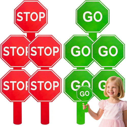Stop and Go Sign, Traffic Control Paddle, Double-Sided Warning Board, Waterproof with Handle, 10-Pack, Safety Tool for Parking, School Zones, Kids Activities and More