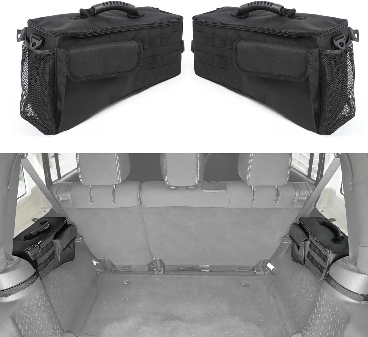 JUNLELI for Jeep JK Rear Trunk Side Storage Bag Organizer for Wrangler JK JKU 4 Door 2011-2018, Durable Oxford Car Accessories
