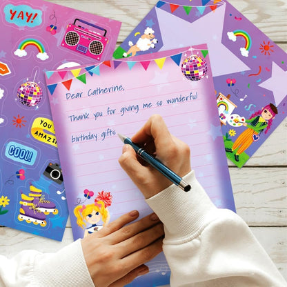 KiDEPOCH Girls Party Stationery Set - Lined Letter Writing Paper & Envelopes - 30 Sheets + 20 Envelopes, White, 8.3 x 5.9 Inch