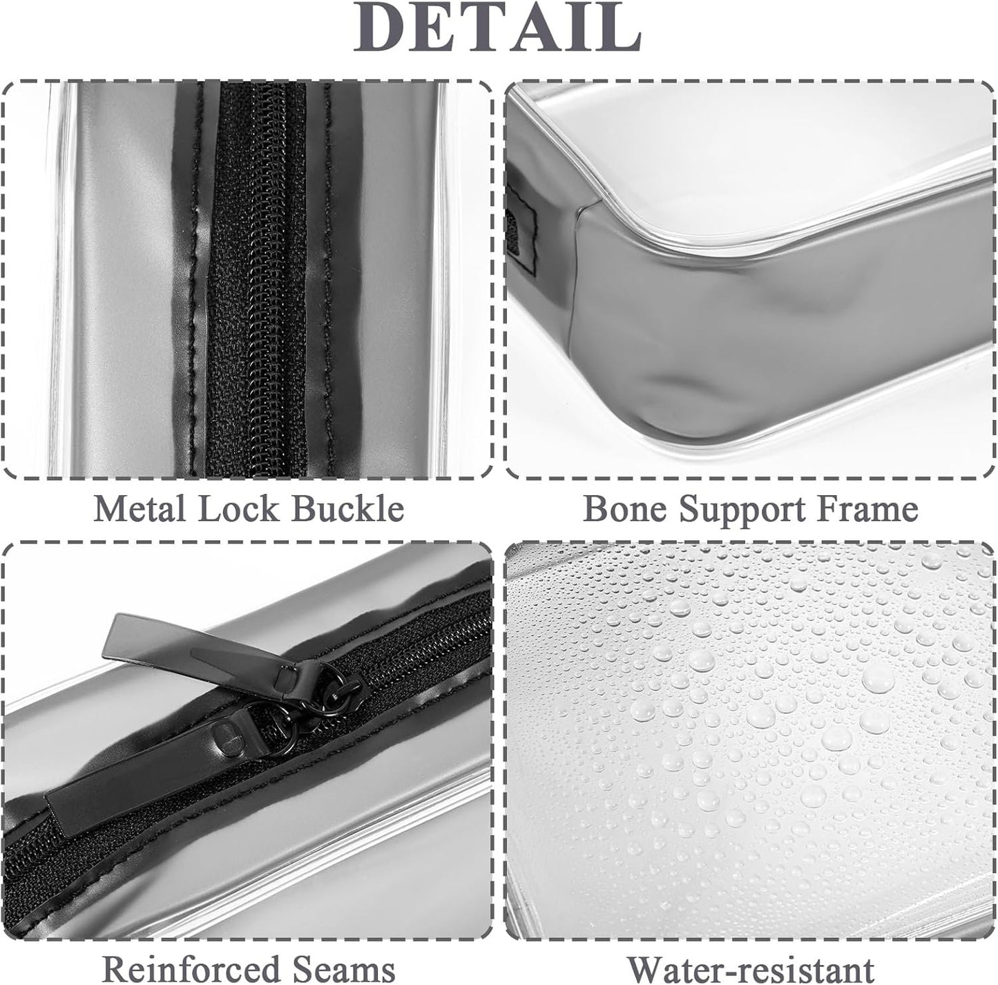 Clear Makeup Bag, Clear Travel Toiletry Bag, TSA Approved Liquids Bag Travel Toiletries Bag, Cosmetic Pouch Quart Size Organizer Bag for Women Men Airport Airline (Black+Black)