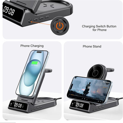 SwanScout Magnetic Wireless Charger, 4 in 1 Mag-Safe Wireless Charging Staiton for iPhone 16/15/14/13/12 Series, Portable Foldable Charger Stand for Apple Watch 10/9/8/7/6/SE/5/4 (No Adapter)