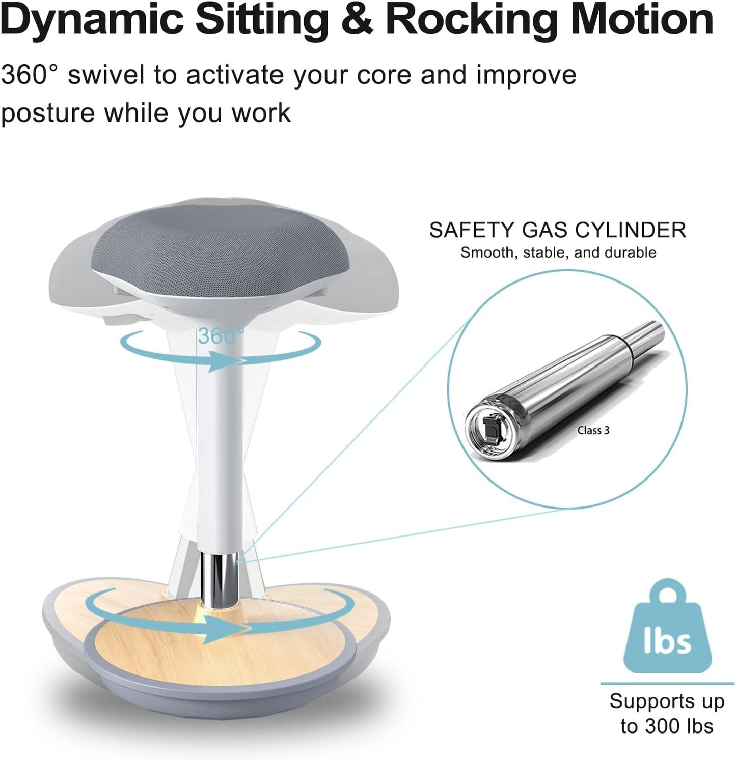 ERGO COLLECT Ergonomic Wobble Stool Chair, Adjustable Height Standing Desk Chair, Swivel Stool with Rocking Motion, Foam Cushion Non-Slip Base, Portable Stool for Home, Office and Classroom, Grey