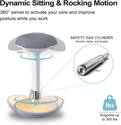 ERGO COLLECT Ergonomic Wobble Stool Chair, Adjustable Height Standing Desk Chair, Swivel Stool with Rocking Motion, Foam Cushion Non-Slip Base, Portable Stool for Home, Office and Classroom, Grey