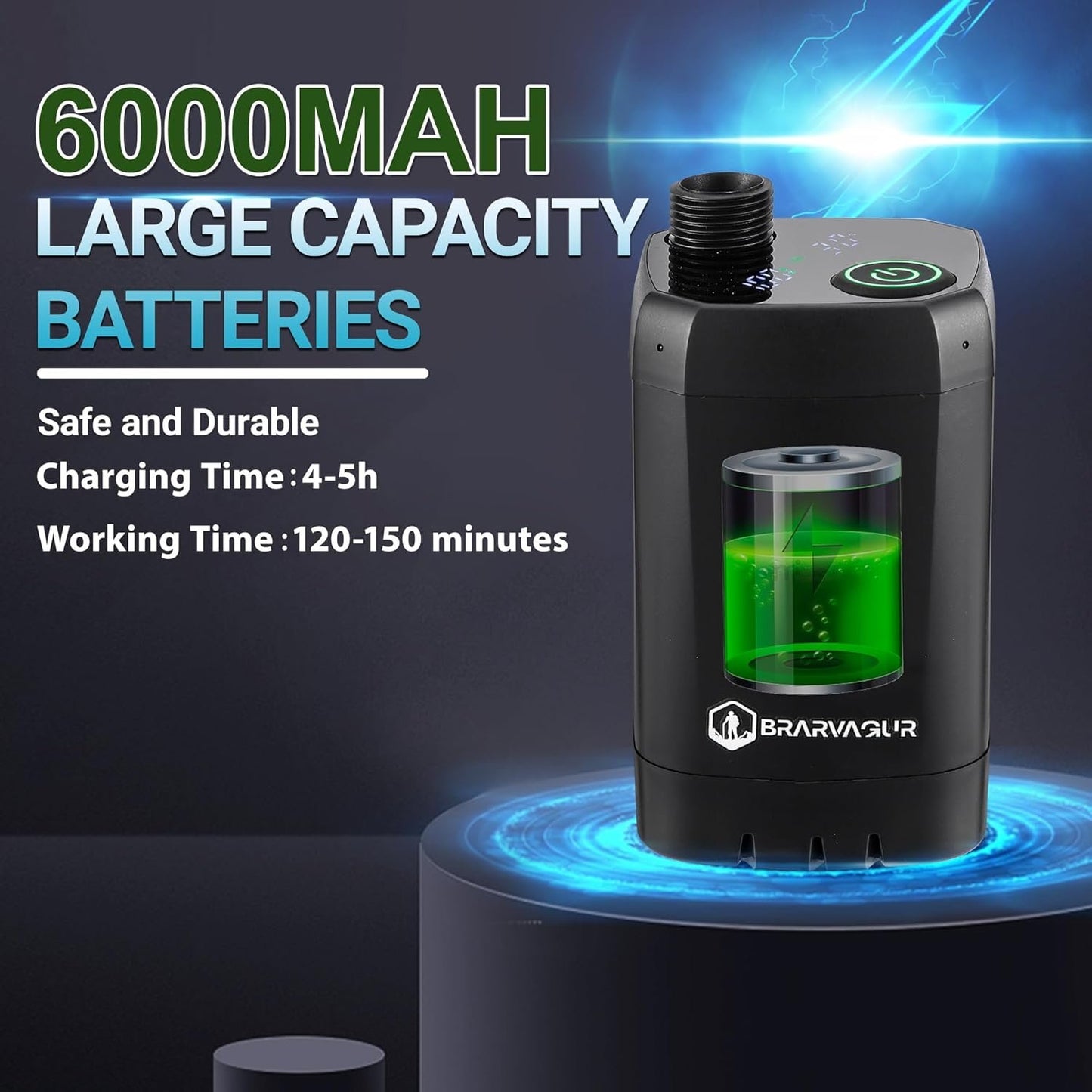 Brarvagur Upgrade Portable Camping Shower, 6000mAh Rechargeable Electric Shower Pump with Intelligent Digital Display Multiple Spray Modes Filtered Shower Head with Handheld for Hiking, Travel Black