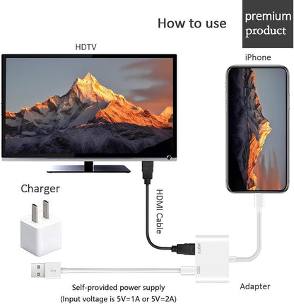 HDMI Adapter for iPhone, A-pple to HDMI Adapter, 1080P HD Apple to Digital AV A-dapter, iPad to HDM-I A-dapter for TV, Charging and Reading Simultaneously
