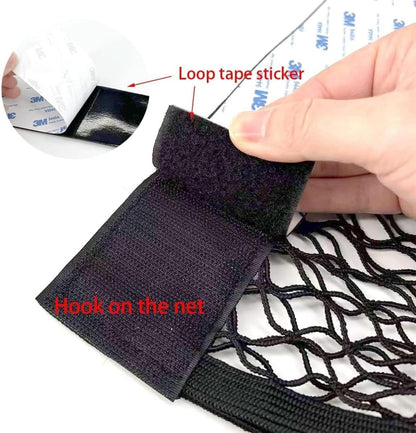 4-Pack Car Mesh Cargo Net | Universal Storage Organizer (25-50cm) | Adhesive Wall Pocket for Car Boot, RV, Home | Elastic Trunk Storage Solution with 8 Tape Stickers
