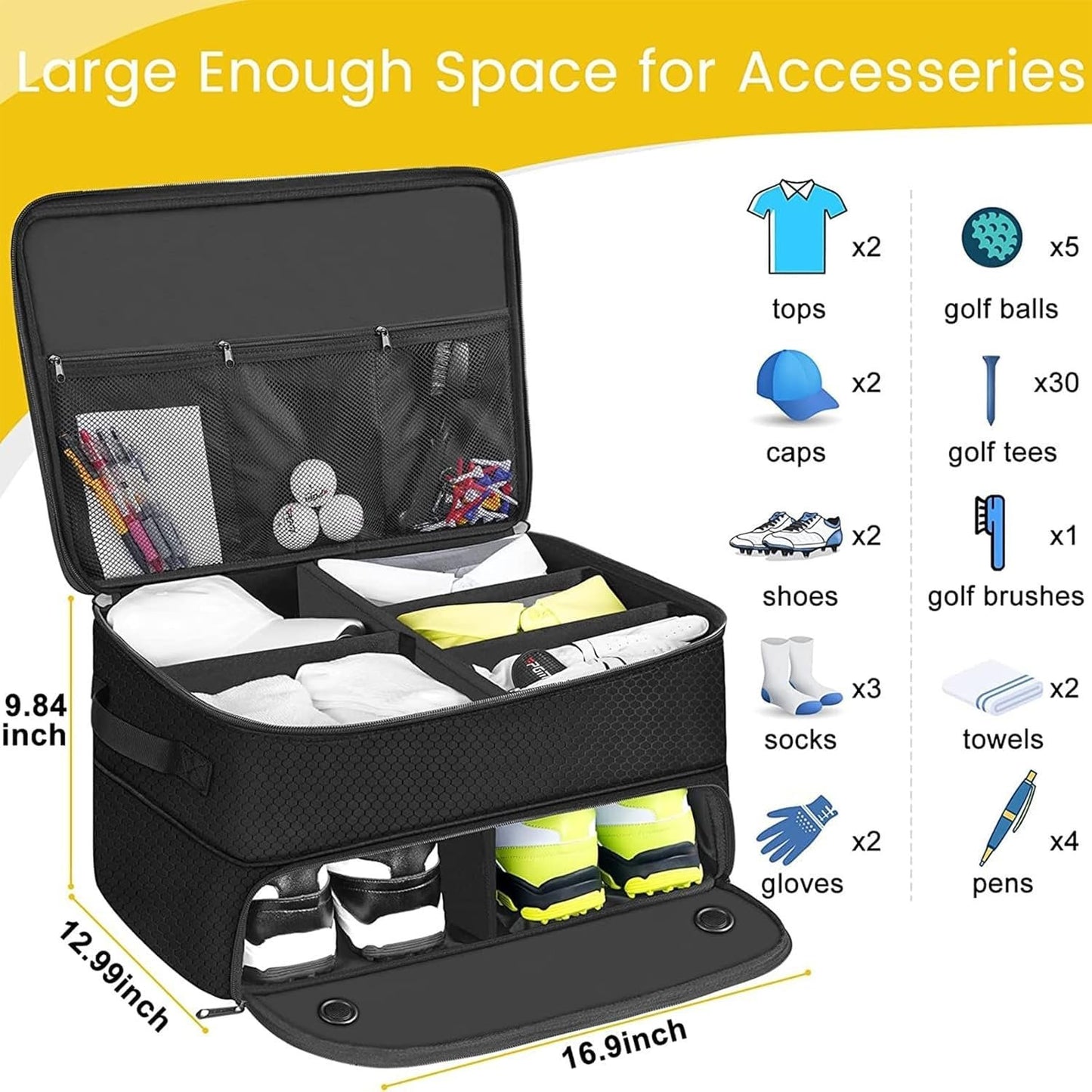 KAPEICamper 2 Layers Golf Trunk Organizerï¼ŒStorage Travel Trunk Accessory Organizer with Separate Compartment Car Trunk Lockerï¼ŒFoldable Golf Organizer for Car,Waterproof and Durable Golf Storage Bag