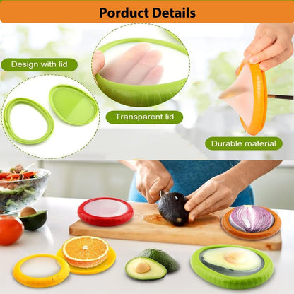 Avocado Saver and Tomato Holder - Set of 4 Reusable Silicone Fruit and Vegetable Storage Containers for Fridge - Ideal for Garlic, Onions, Lemons, and Potatoes