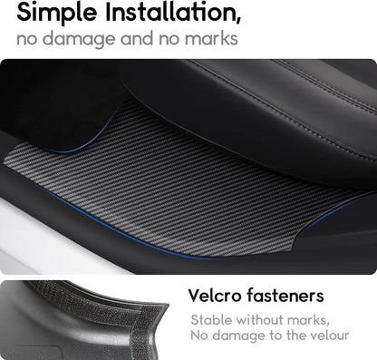 4PCS Door Sill Protector, Full Set Door Sill Protector Compatible with Model Y 5 Seater Interior Accessory 3D Carbon Fiber, Anti-dust Pads Protector Cover Black（Not for 7 Seater）