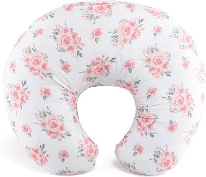 The Peanutshell Nursing Pillow & Cover - Soft Newborn Nursing Baby Girl Pillow Covers, Supportive & Comfortable Breastfeeding, Tummy Time Baby Essentials - Pink Floral