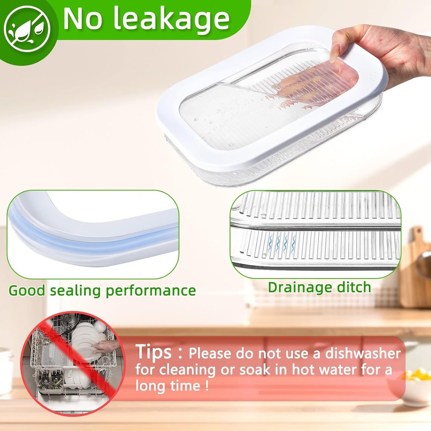 Deli Containers with Lids - Deli Containers for Refrigerator, Storage Box for Fridge - Cheese,Bacon,Meat,Fruit & Veggie Storage Containers, BPA Free Stackable Fridge Organizers with 2 Lids & Clamp