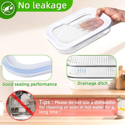 Deli Containers with Lids - Deli Containers for Refrigerator, Storage Box for Fridge - Cheese,Bacon,Meat,Fruit & Veggie Storage Containers, BPA Free Stackable Fridge Organizers with 2 Lids & Clamp