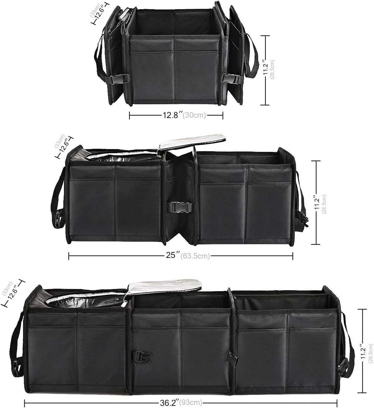HAOKAY Durable Car Trunk Organizer with Premium insulation cooler bag,Sturdy Collapsible Trunk Storage Organizer, Multi Compartments with Reflective Strip