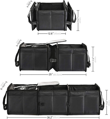 HAOKAY Durable Car Trunk Organizer with Premium insulation cooler bag,Sturdy Collapsible Trunk Storage Organizer, Multi Compartments with Reflective Strip