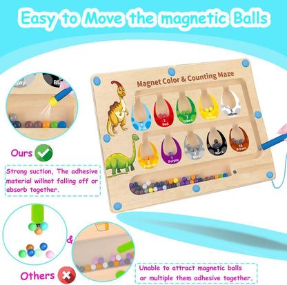 Montessori Magnetic Color and Number Maze, Wooden Puzzle Activity Board, Wooden Magnetic Tracing Board for Kids,Learning and Educational Birthday Gifts for Kids Girl and Boy 3-5 Years Old