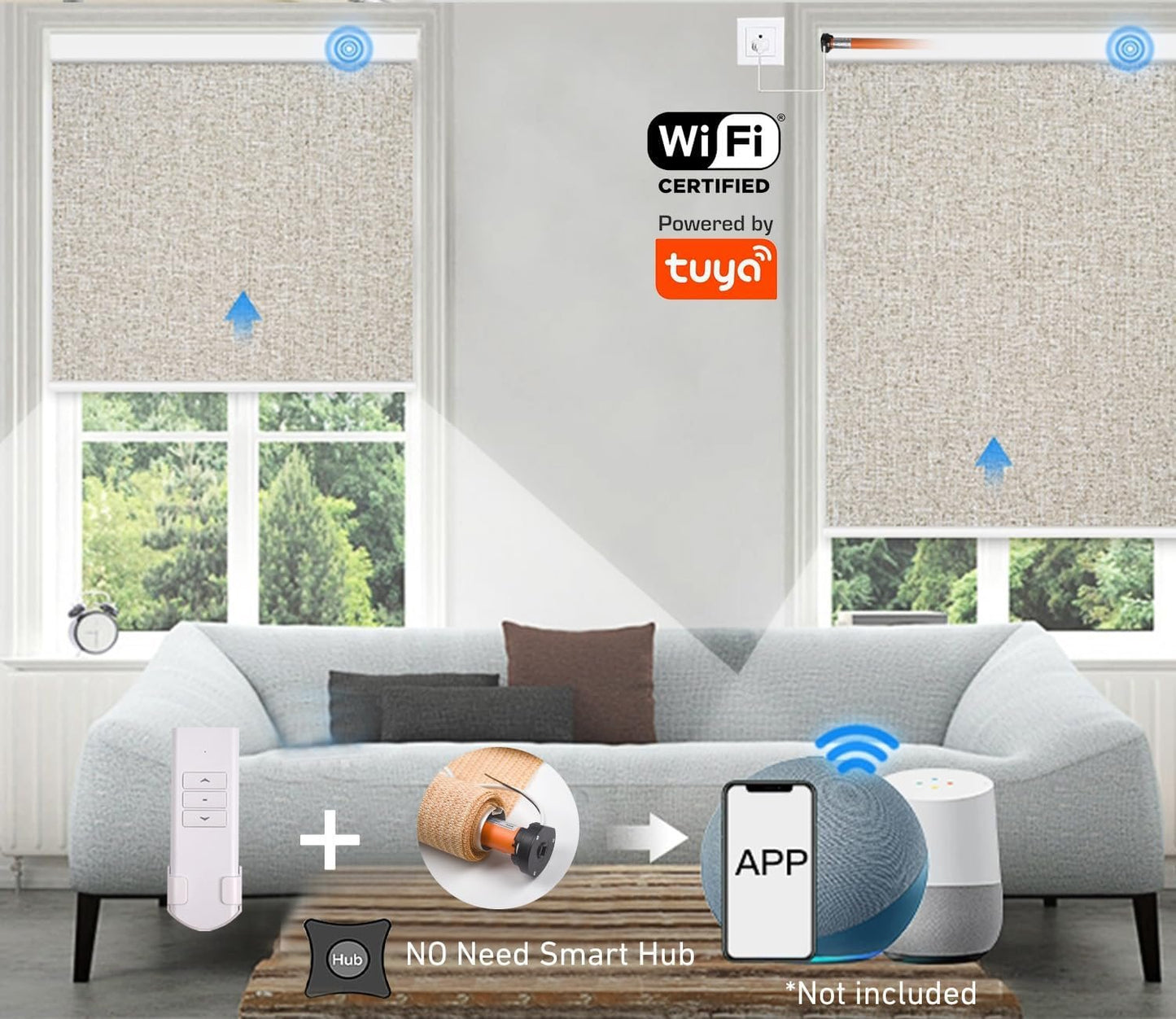Tuya WiFi Smart Roller Shade Motor for 1.5" (38mm) Tubes – Works with Alexa & Google Home – App/Timer Control – No Hub Needed – DIY Electric Motor for Roller Blinds & Shades