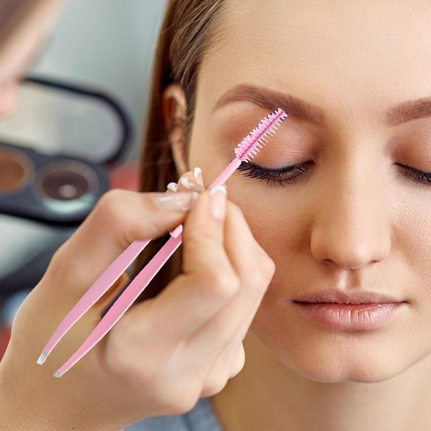 Eyebrow Plucker Tweezers, Hair Removal Tweezers, 2 in 1 Stainless Steel Eyebrow Trimming Tool with Brush, Reusable Hair Arrow Tool, False Eyelash Applicator, Care Tool for Men