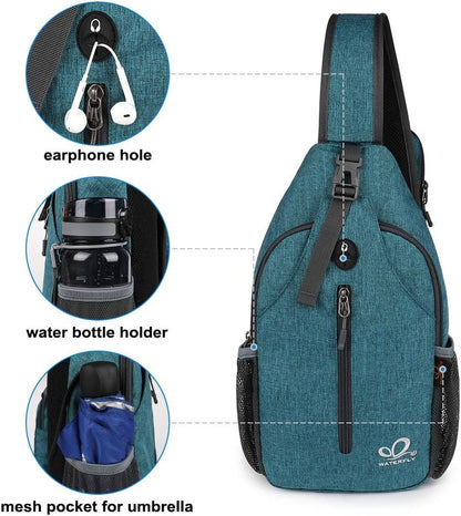 WATERFLY Sling Bag Sling Backpack Crossbody Bag Hiking Daypack for Men Women