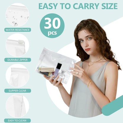 30 Pcs Mini Clear Makeup Bag,Clear Cosmetic Bags with Zipper,Travel Makeup Bag, Small Cosmetic Bag Essential Makeup Accessories for Home and Traveling