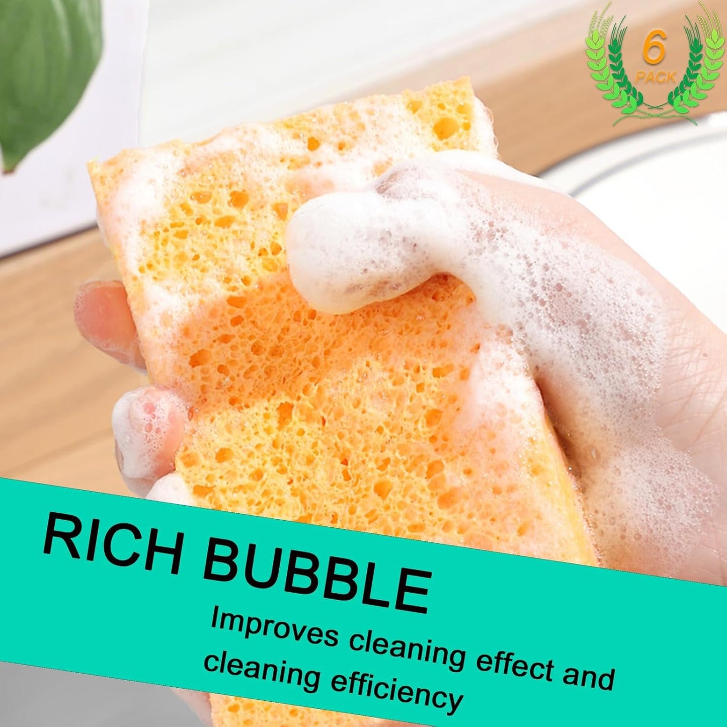 Khooming 6-Count Extra Large Compressed Sponges for Kitchen, Dishes, Cleaning, Bathroom, Camper, Backpacker - Biodegradable Cellulose