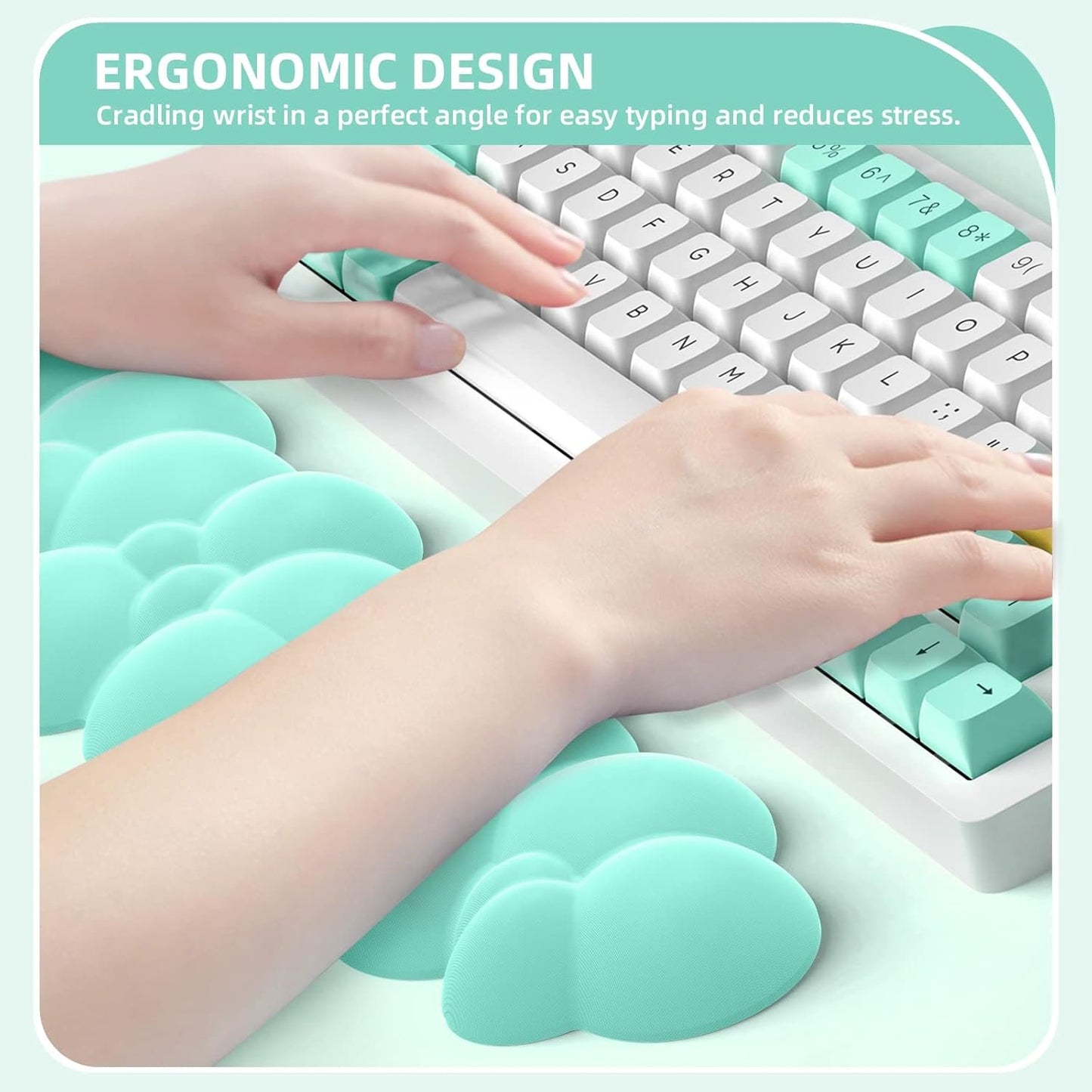 MANBASNAKE Keyboard Wrist Rest,Memory Foam Wrist Pad Smooth Fiber Hand Rest for TKL Keyboard,Ergonomic Nonslip Comfortable Cushion Set,Typing Pain Relief,Support for Office,PC Gaming,Laptop,Mac(Mint Green)