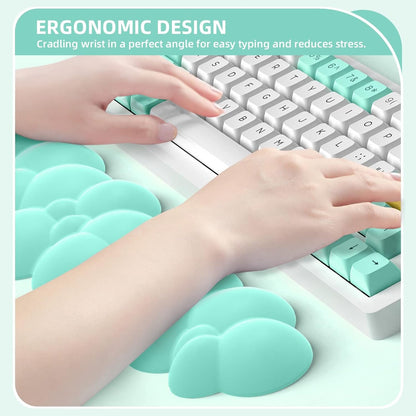 MANBASNAKE Keyboard Wrist Rest,Memory Foam Wrist Pad Smooth Fiber Hand Rest for TKL Keyboard,Ergonomic Nonslip Comfortable Cushion Set,Typing Pain Relief,Support for Office,PC Gaming,Laptop,Mac(Mint Green)