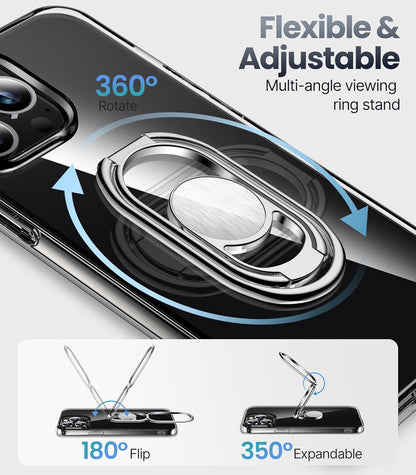 Shields Up for iPhone 15 Pro Case with Stand, Phone Case Clear with Double Ring Holder [Adjustable & Foldable] Shockproof Protective Cover for iPhone 15 Pro 6.1 inch - Clear