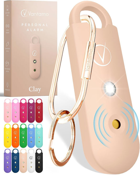 Vantamo Personal Alarm with Strobe LED Light, Extra Loud 130dB Self Defense Keychain with 2 Dynamics, Unique Safety Keychain for Women with Keyring for Bag or Backpack & Low Battery Notice