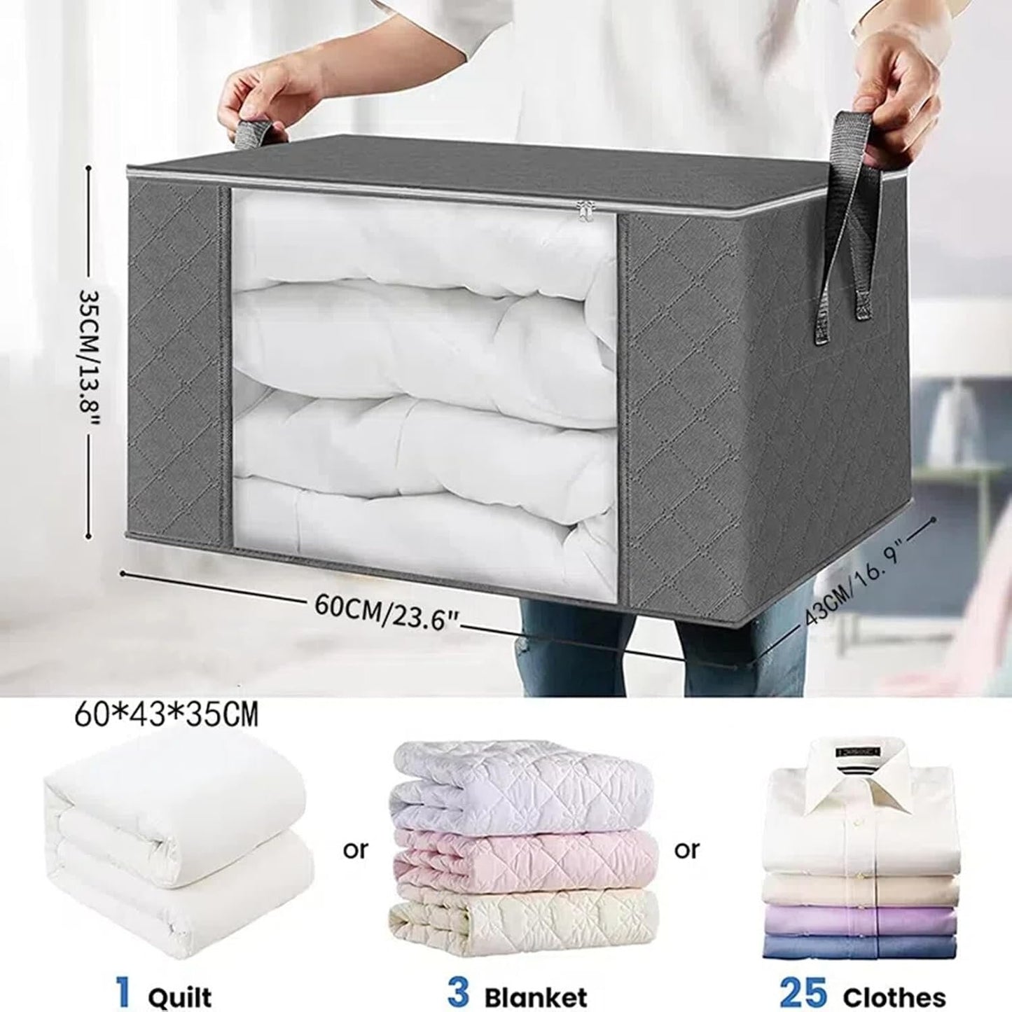 90L Large Storage Bags, 6 Pack Closet Organizers and Storage, Clothes Foldable Storage Bins with Reinforced Handles,Clear Window Sturdy Storage Containers for Clothing, Blanket, Comforters,Bedding