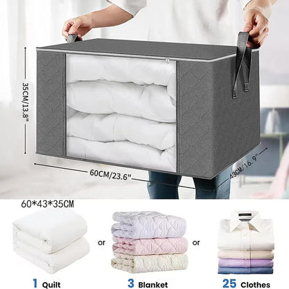 90L Large Storage Bags, 6 Pack Closet Organizers and Storage, Clothes Foldable Storage Bins with Reinforced Handles,Clear Window Sturdy Storage Containers for Clothing, Blanket, Comforters,Bedding
