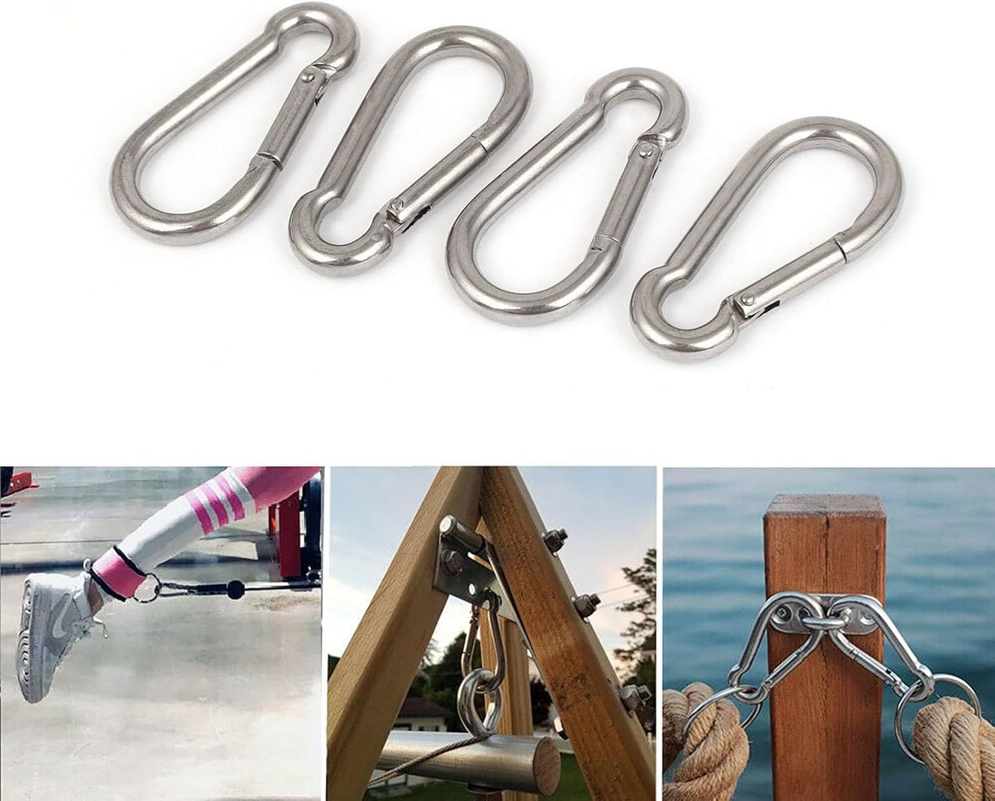3.1 Inch 4 Pack Spring Snap Hook-M8x80mm, Cable Machine Accessories for Home Gym Pulldown Attachment, Exercise Machine, Heavy Duty Steel Clip for Outdoor Fitness