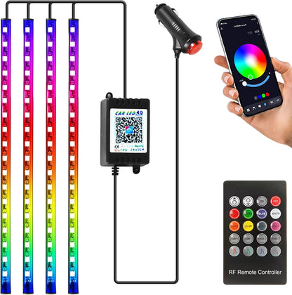 LED Interior Lighting Car, 4pcs 72 Strips RGB Car Interior Lighting Ambient Lighting 12V Cigarette Lighter LED Strip with App Control & Remote Control Dynamic Music Neon