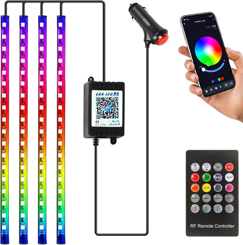 LED Interior Lighting Car, 4pcs 72 Strips RGB Car Interior Lighting Ambient Lighting 12V Cigarette Lighter LED Strip with App Control & Remote Control Dynamic Music Neon