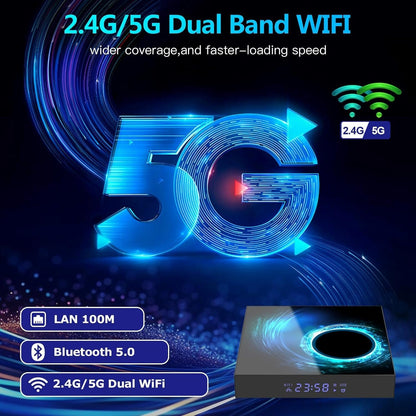 Android TV Box 4GB RAM 64GB ROM Quad-Core 4K 6K HD TV Box Android 10.0 Dual-Band WiFi 2.4G/5G Ethernet Bluetooth5.0 H.265 3D 6K Video Smart Box for TV 2024
