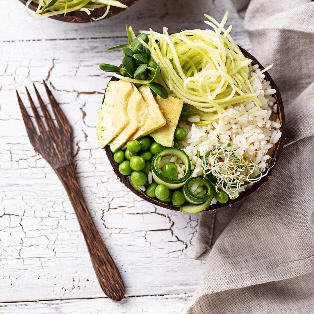 Rainforest Bowls Eco-Kitchen Set 2-Pack - Small & Jumbo Original Coconut Bowls + Coconut Wood Utensils + Bamboo Straws - Earth-Friendly, 100% Natural - Zero-Waste Gift for Green Kitchens